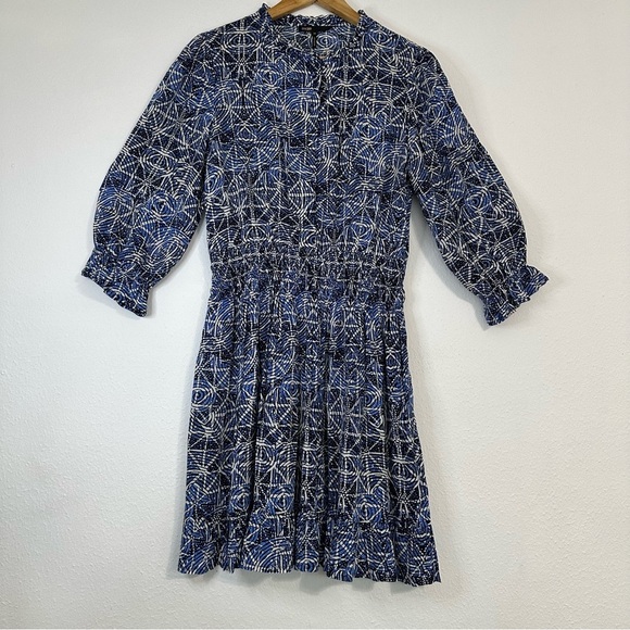 Maje 100% Viscose in Smocking Indigo Patterned With Long Sleeve Dress - Picture 2 of 16